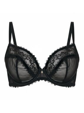 Victoria’s Secret Luxe Black Unlined Mesh and Lace Demi bra with Velvet Trim 38C